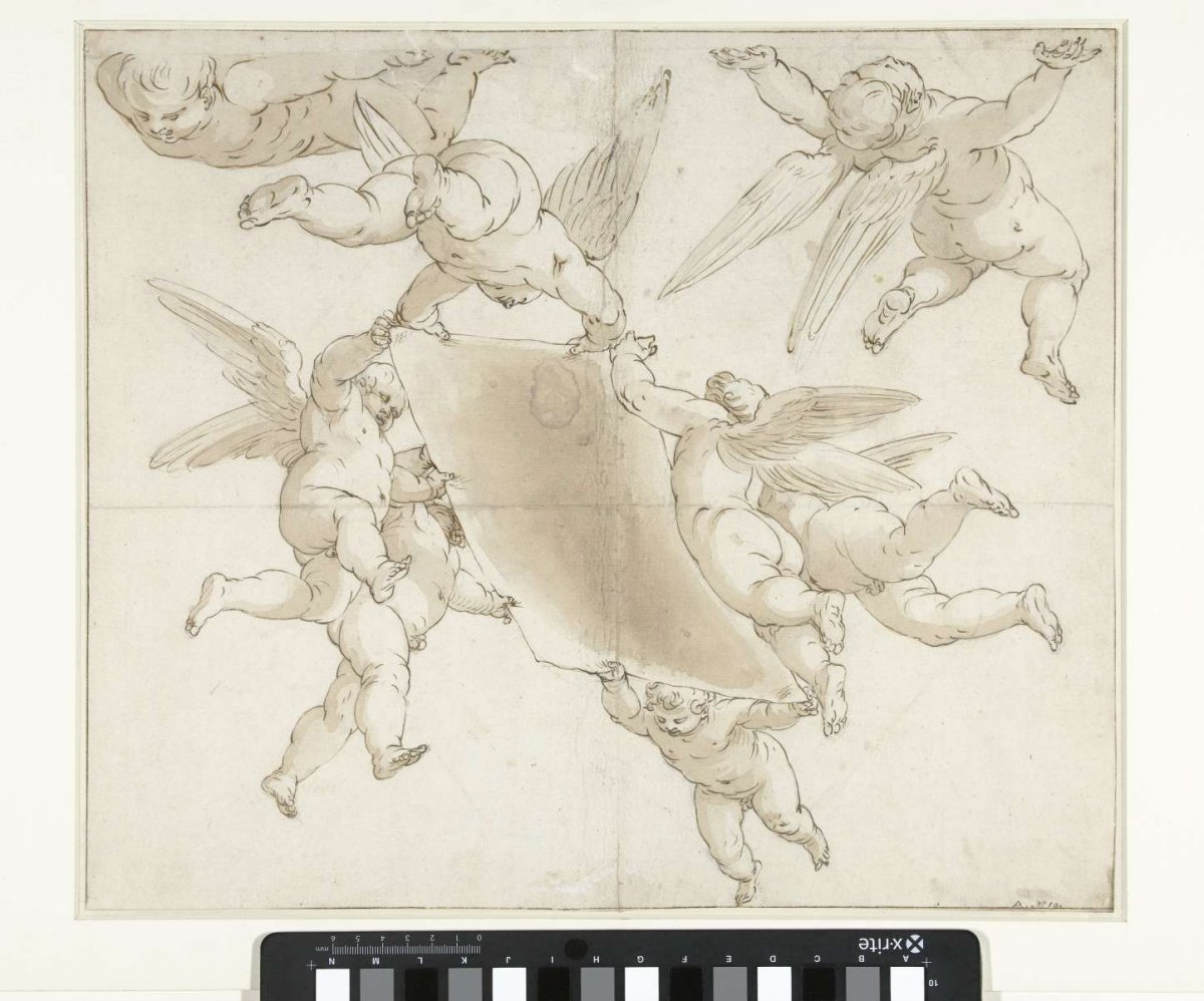 Flying angels with a cloth, Cherubino Alberti, 1600 - 1699
