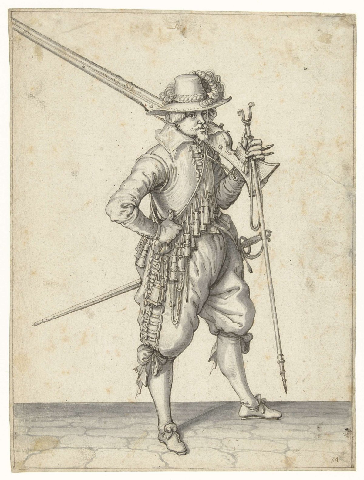 Soldier carrying his musket on his shoulder, Jacques de Gheyn (II), 1596 - 1606