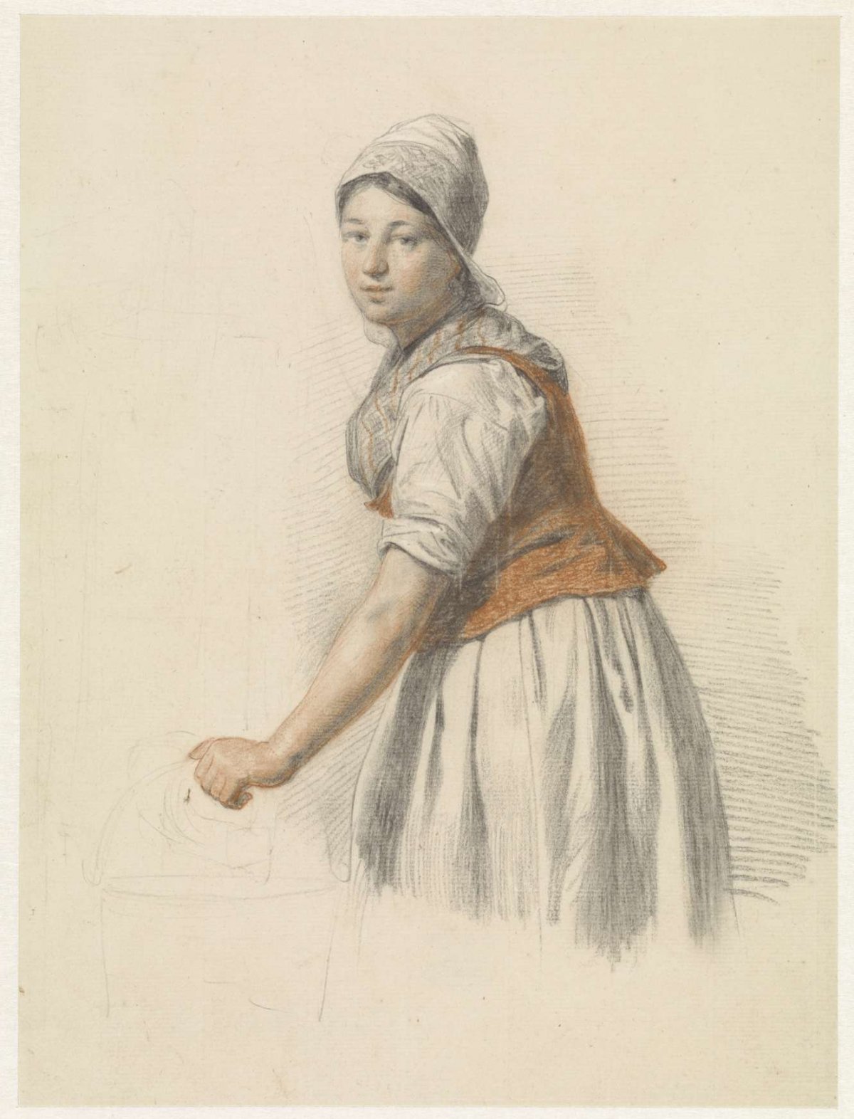Standing woman with bucket, facing left, Christiaan van Geelen jr., 1804 - 1826