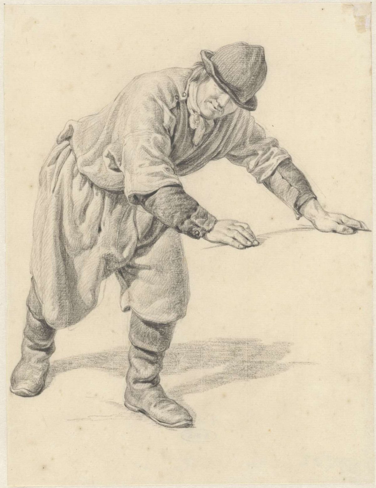 Man bent over with arms outstretched, Adrianus van der Koogh, 1806 - 1831