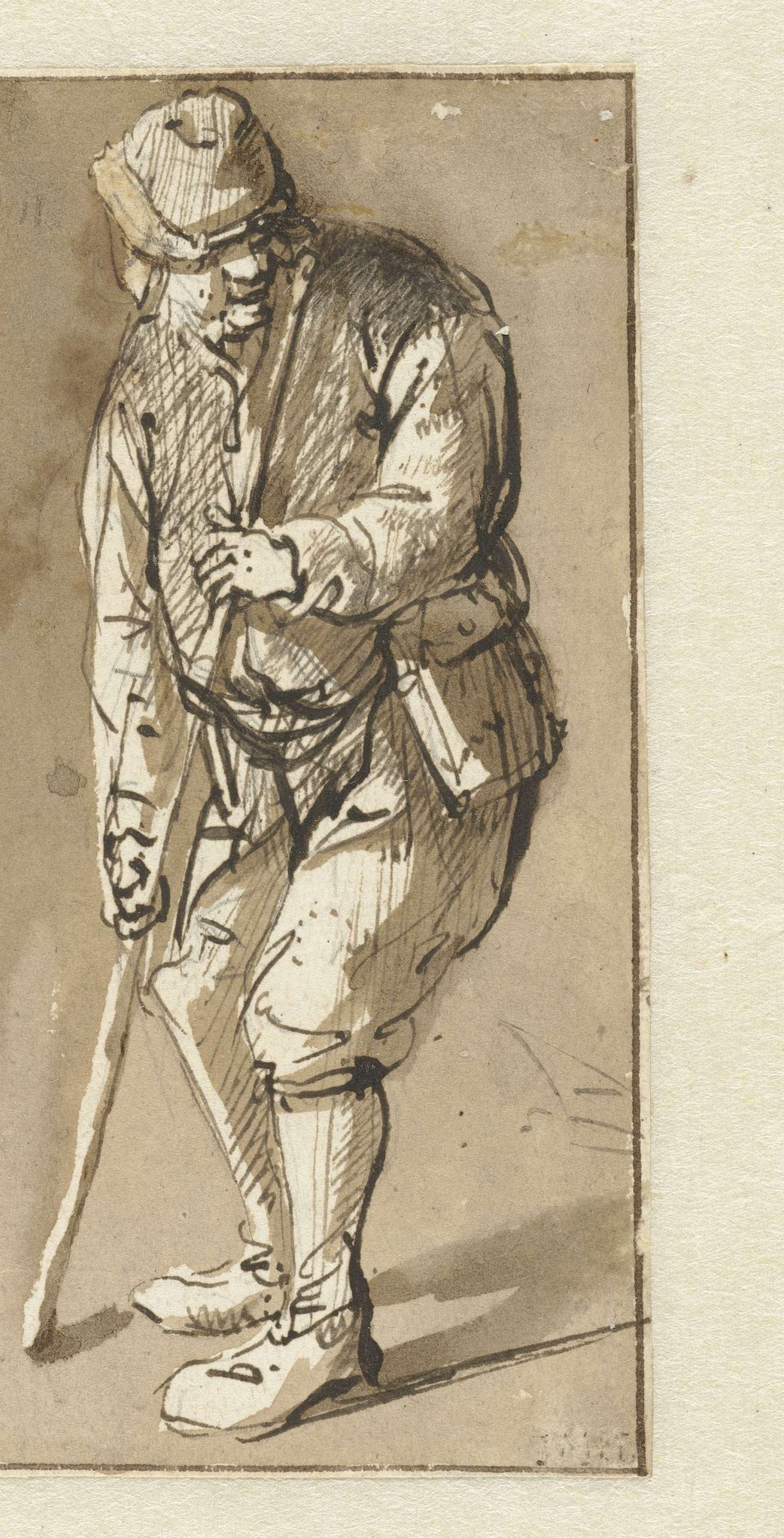 Standing man with a stick, Isaac van Ostade, 1631 - 1649
