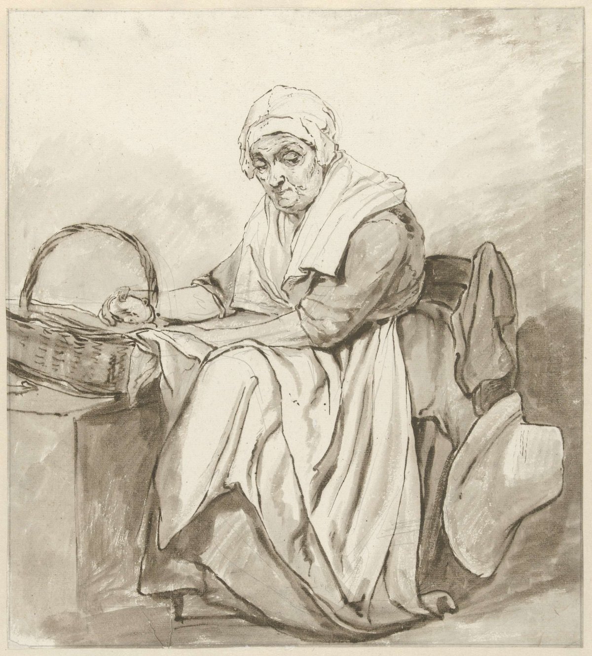 Study of a seated old woman with a man, Abraham van Strij (I), 1763 - 1826