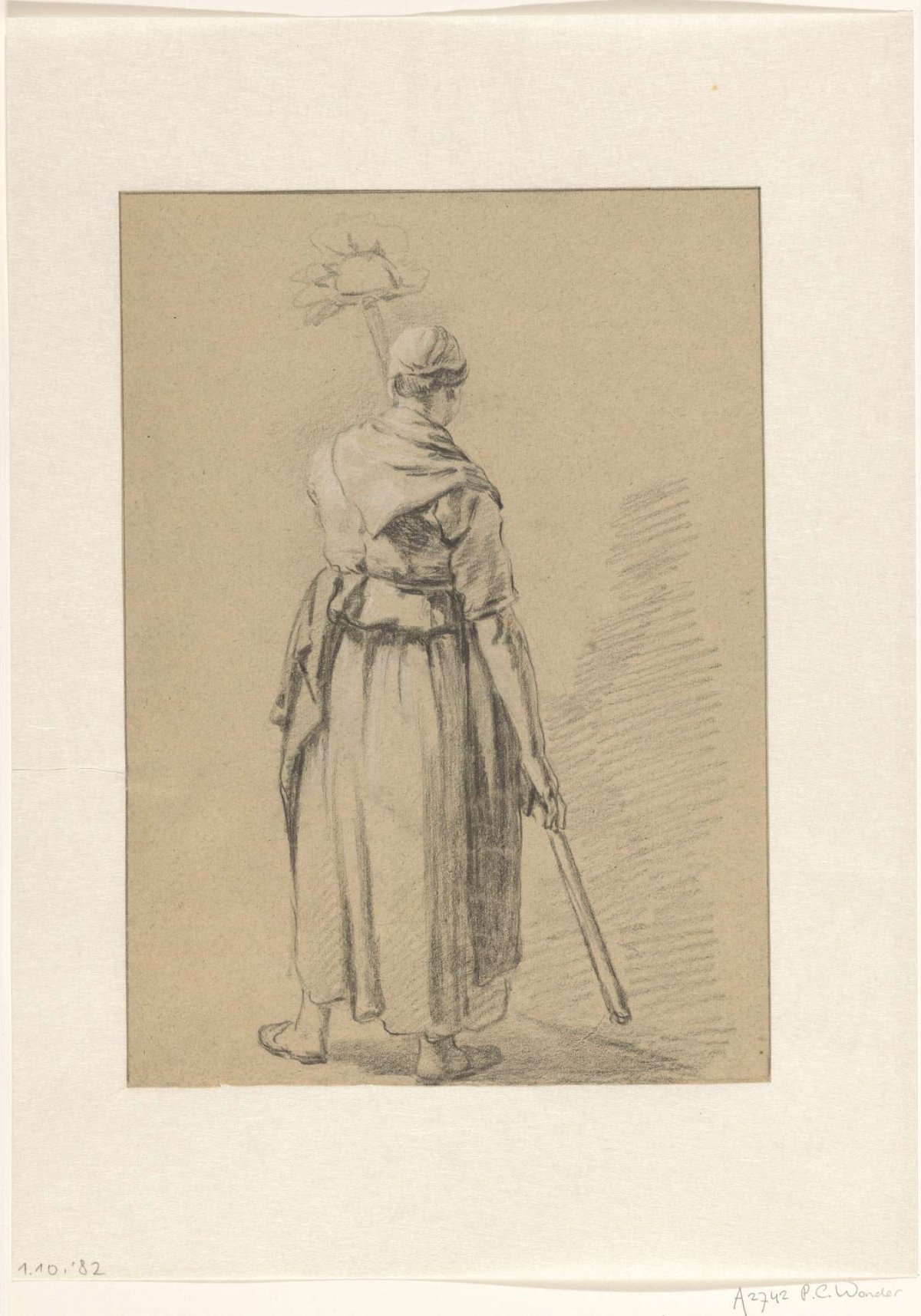 Standing woman seen from behind, holding rageball in hands, Pieter Christoffel Wonder, c. 1790 - c. 1852