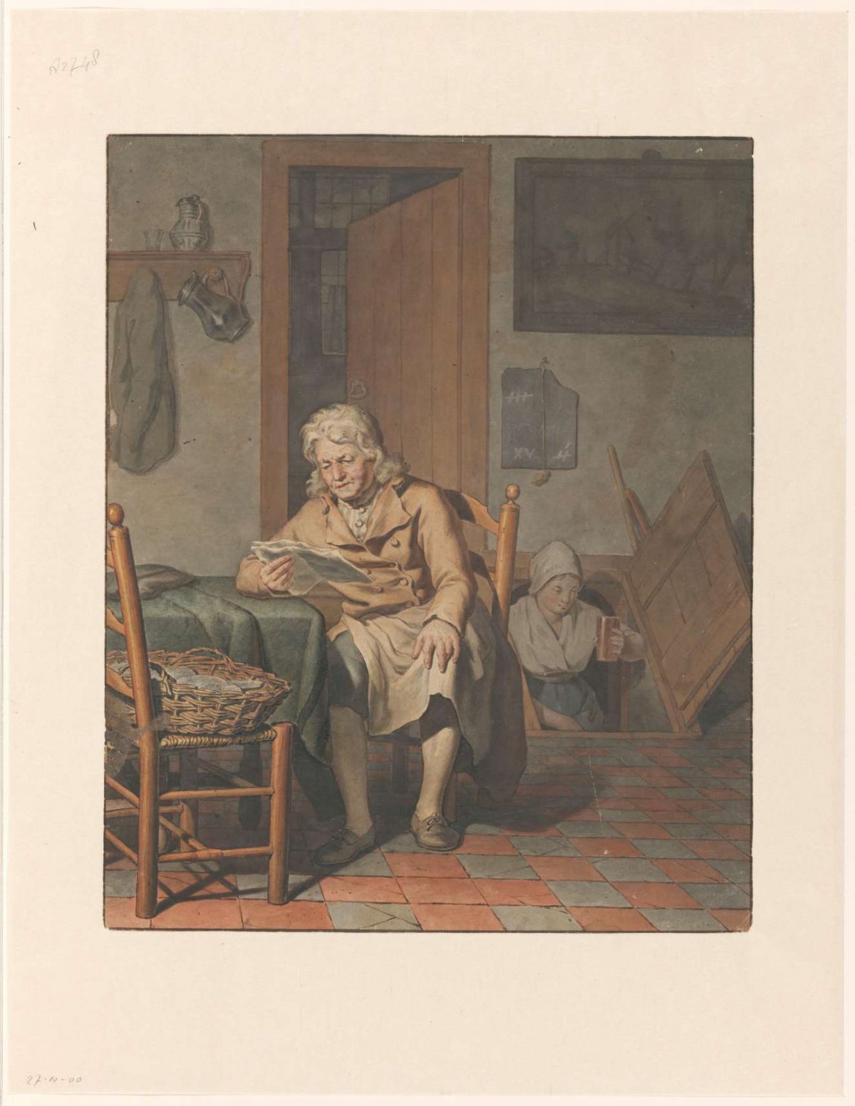 Interior with man reading., Pieter Christoffel Wonder, 1790 - 1852