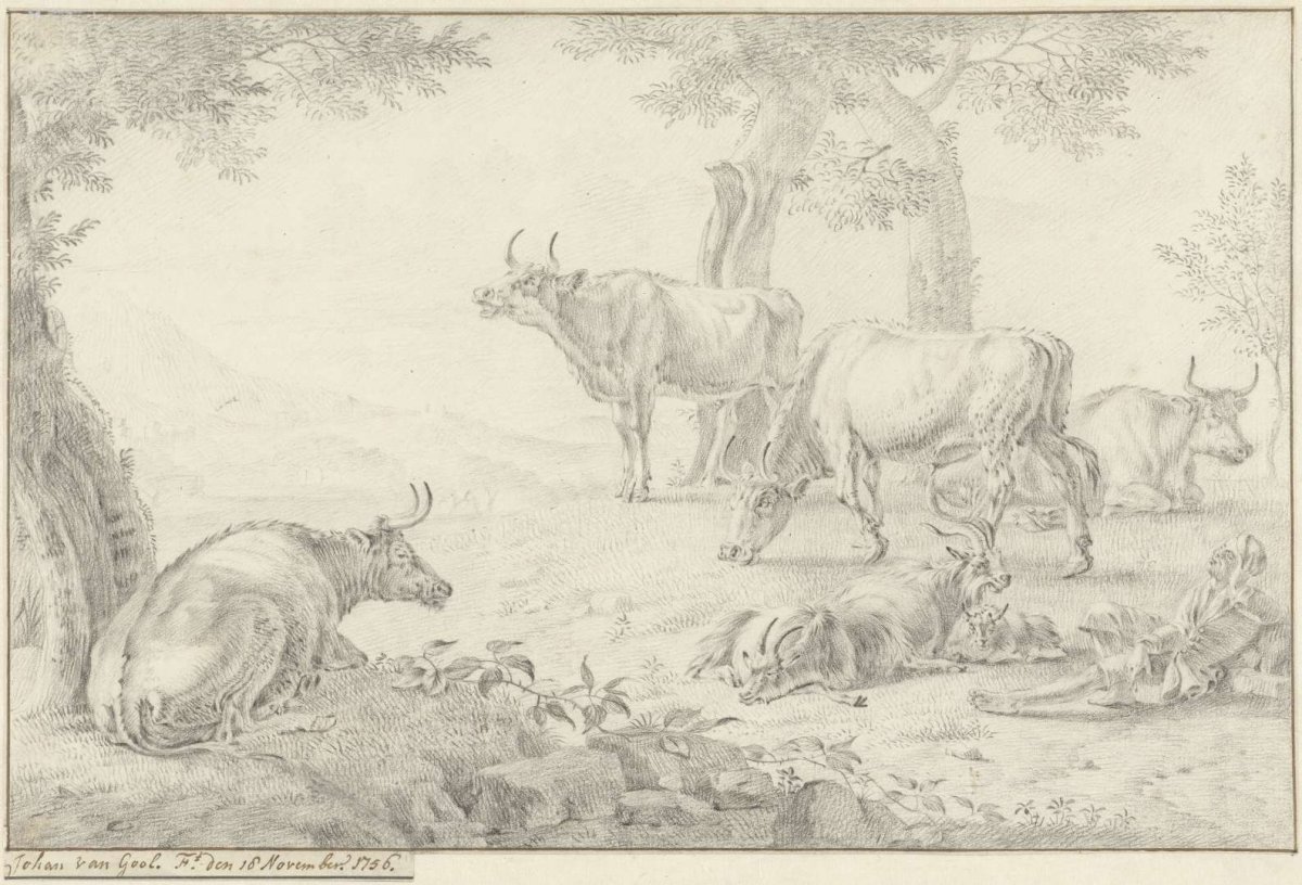 Landscape with cattle, Jan van Gool, 1756