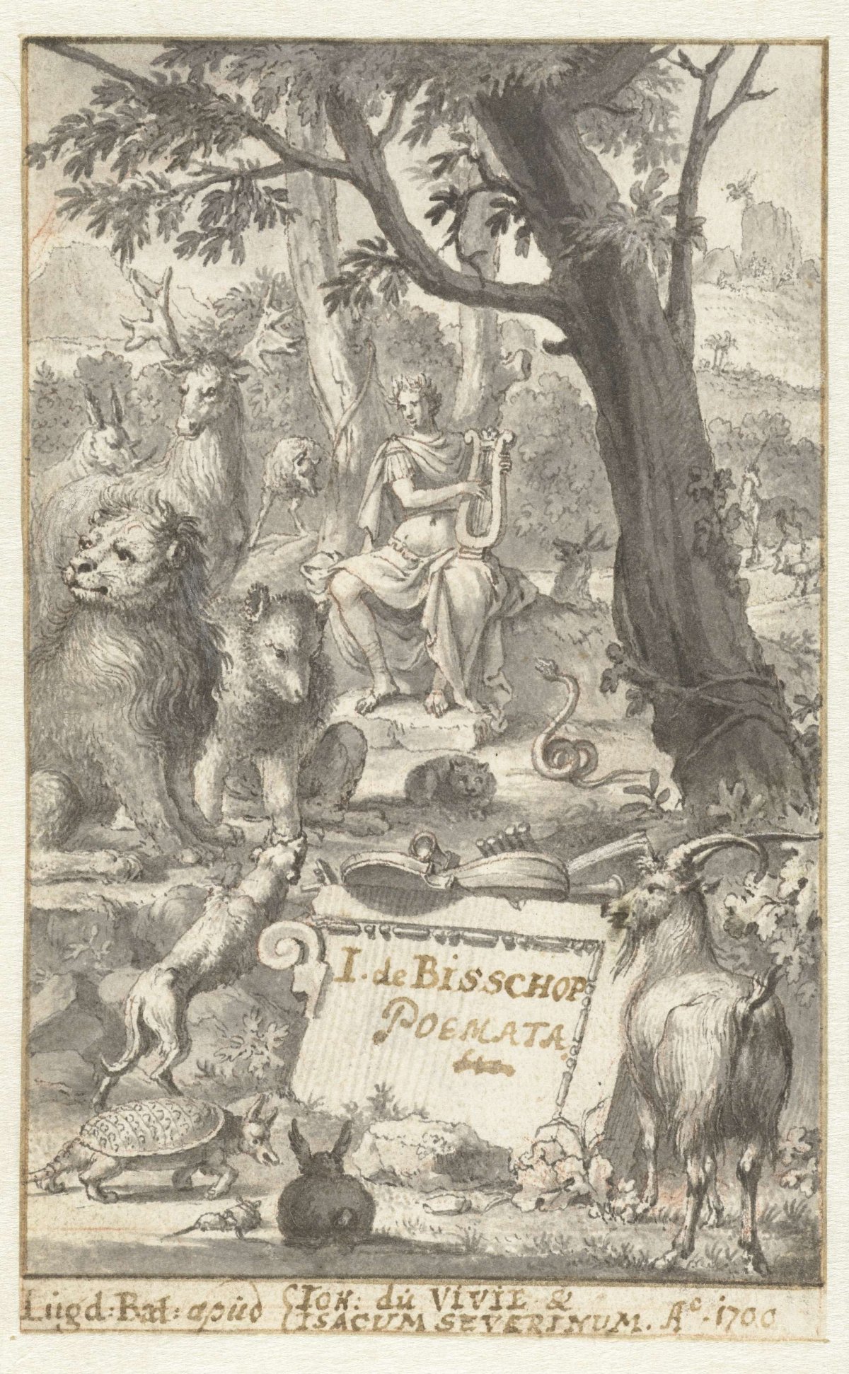 Orpheus Enchanting the Birds and Animals with his Lyre, Jan Goeree, 1700