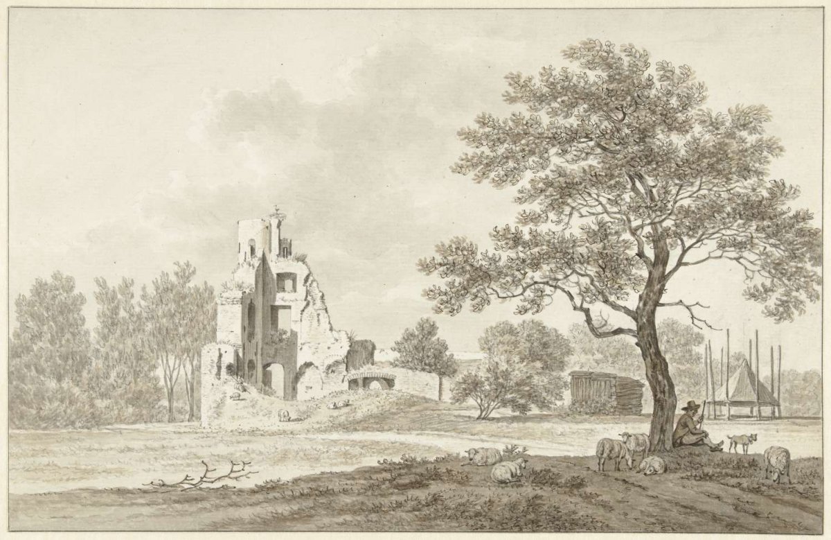 Ruins of the House ter Lee or ter Lynden, on the Rhine opposite Rhenen, Daniël Dupré, 1761 - 1817