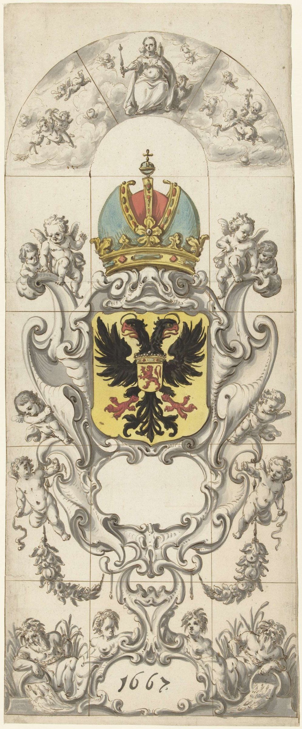 Design for stained glass window 10 donated by the Rhineland Water Board, Pieter Jansz, 1667