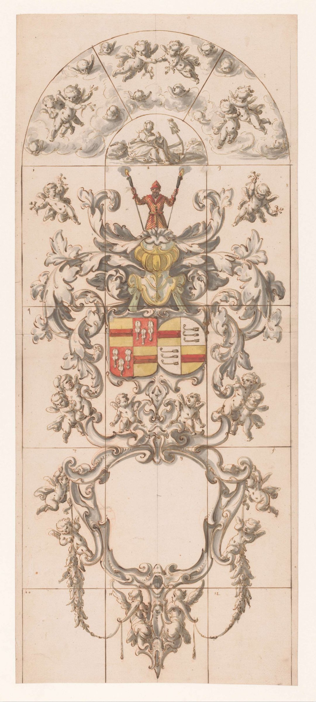 Design for stained glass window eleven in church at Oudshoorn, Pieter Jansz, 1663 - 1666