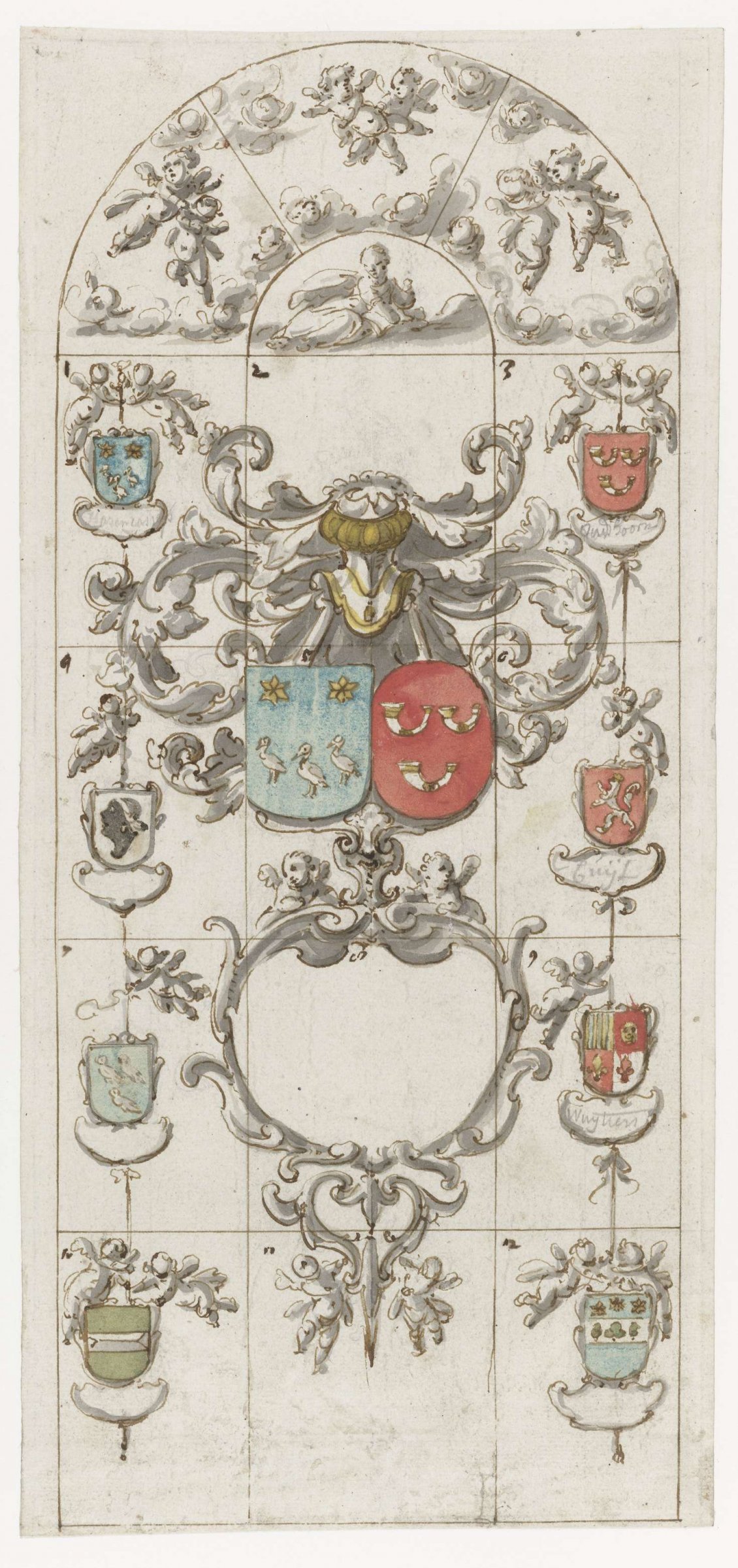 Design for stained glass window six for the church at Oudshoorn, Pieter Jansz, 1663 - 1667