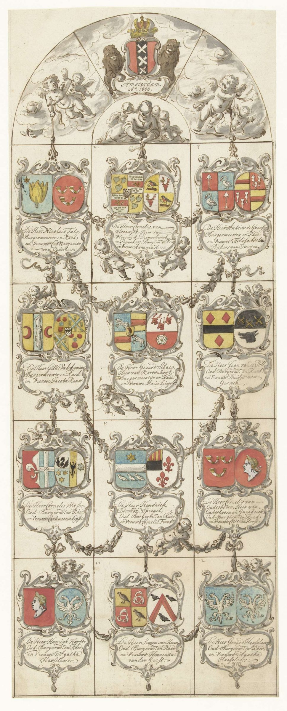 Design for stained glass window 14 donated by the Mayors and Councils of Amsterdam, Pieter Jansz, 1666