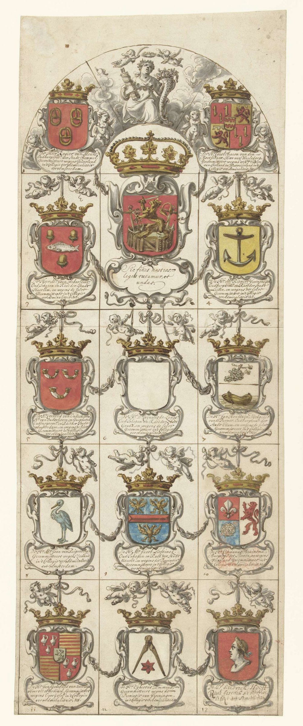 Design for stained glass window 4 donated by the College ter Admiraliteit tot Amsterdam, Pieter Jansz, 1666 - 1669