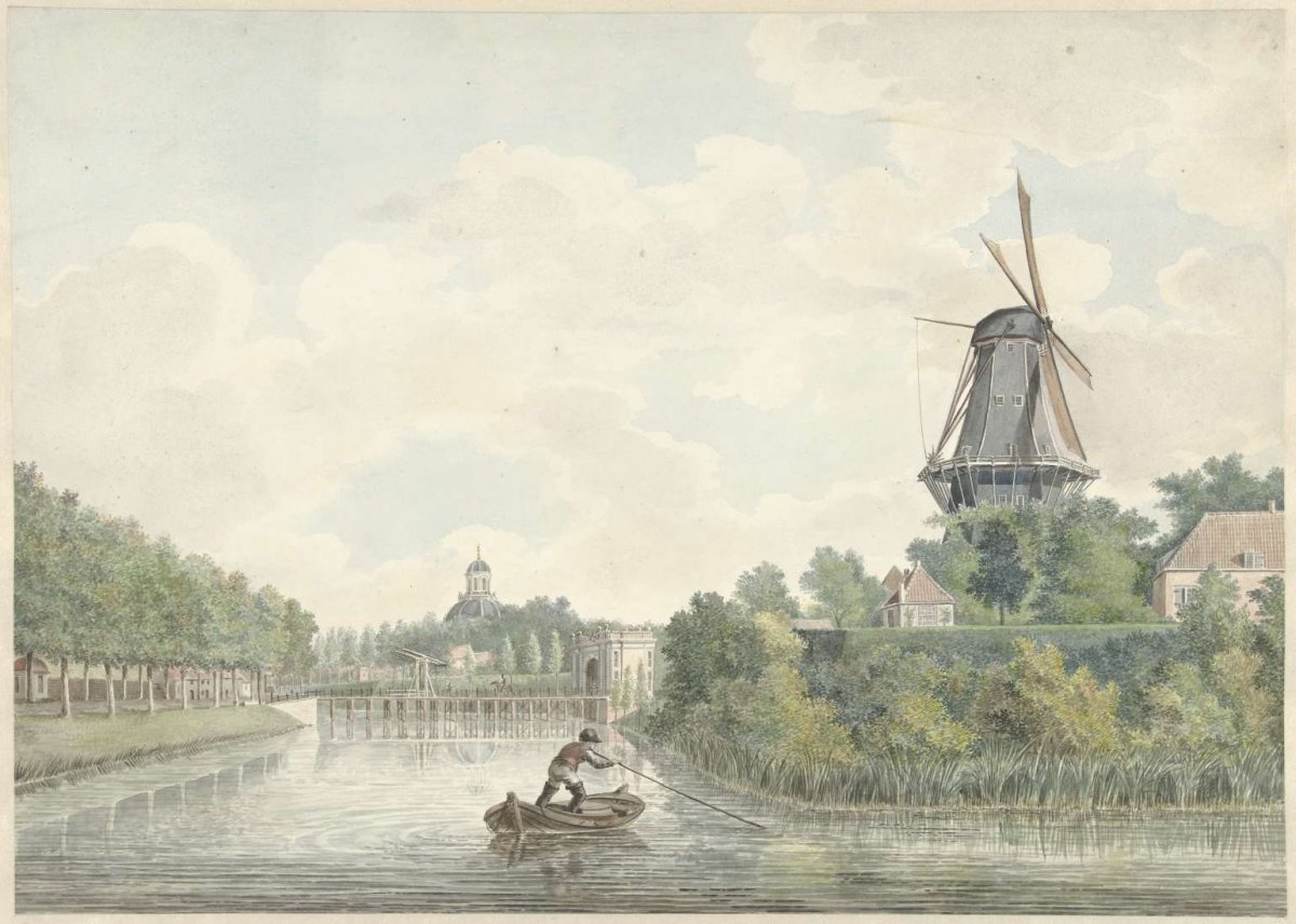Middelburg ramparts with the Koepoort, the Oostkerk and a windmill, anonymous, 1700 - 1800