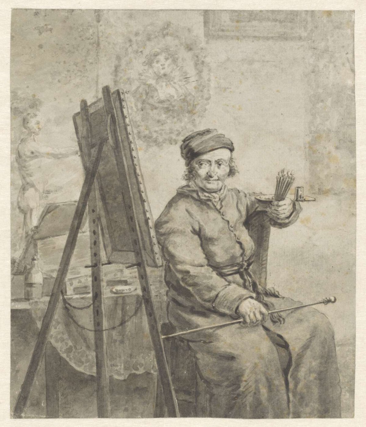 Self-portrait behind the easel, Abraham van Strij (I), 1763 - 1826