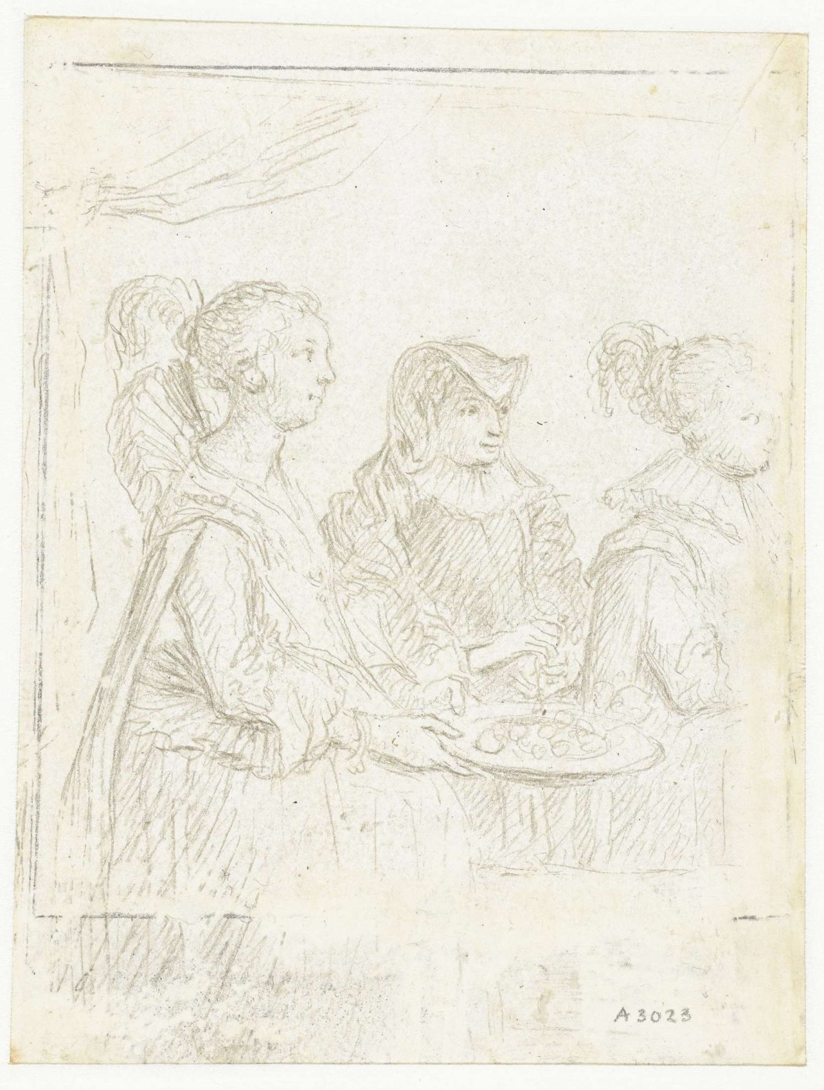 Two court ladies and a distinguished woman in mourning dress (Amalia of Solms?), Jacques de Gheyn (II), 1625