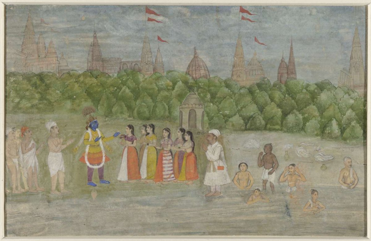 On the banks of the Yamuna at Brindaban, Krishna dances with the Gopis, anonymous, 1800 - 1825