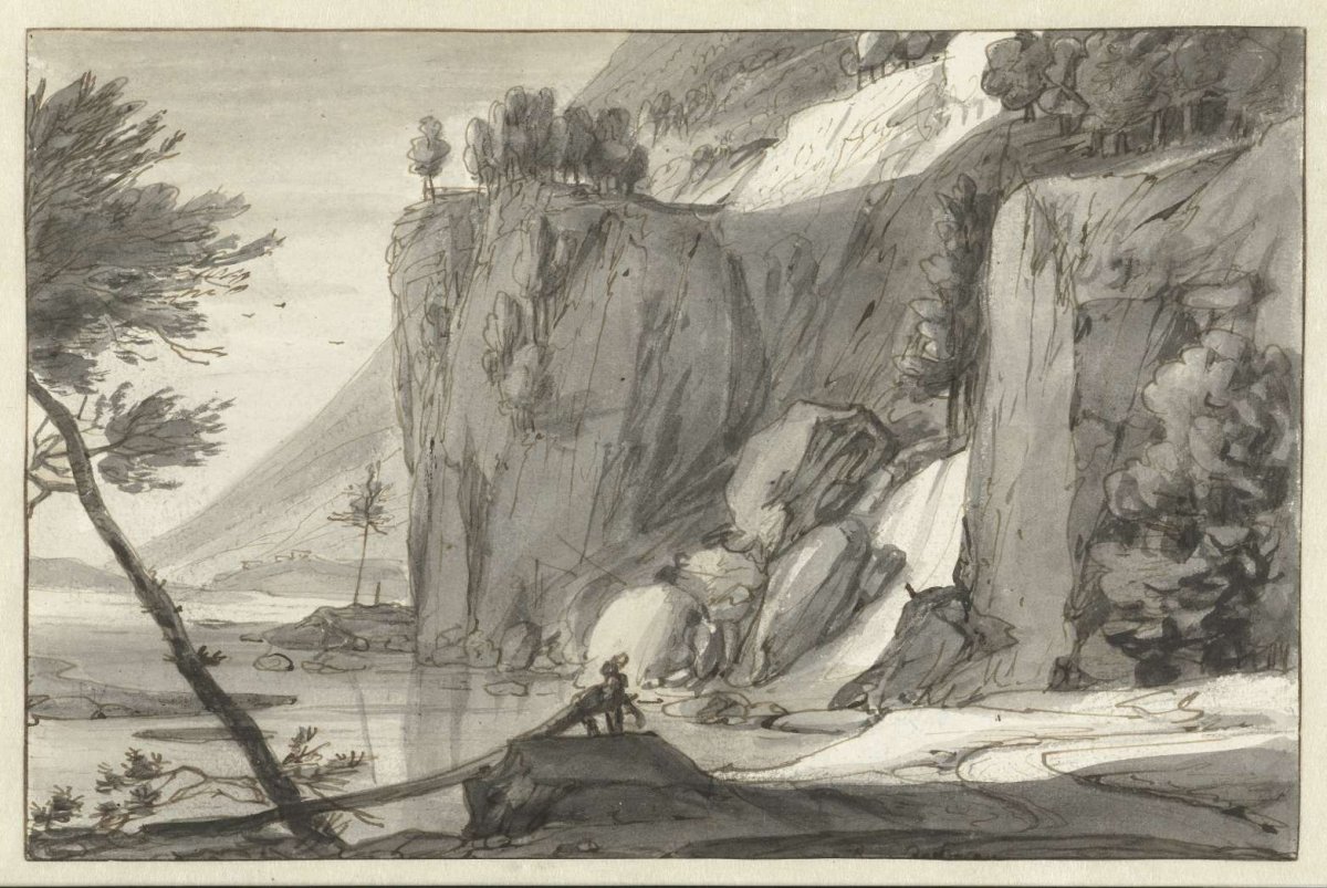 Mountainous Coastal Landscape with Steep Cliffs on the Right, Roelant Roghman, c. 1660 - c. 1670