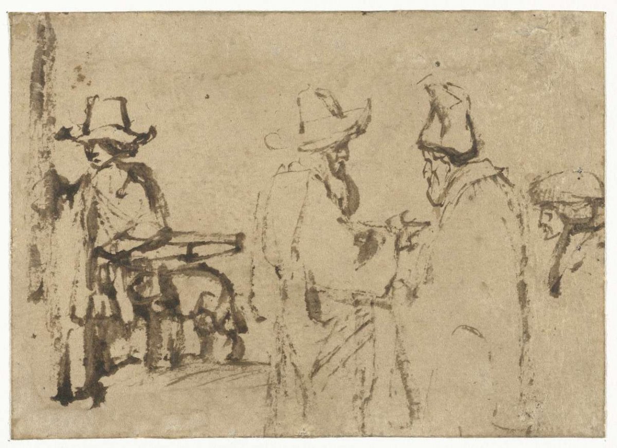 Boy with a Dog, Two Men Talking and a Profile Head of a Man, Rembrandt van Rijn, c. 1657 - c. 1662
