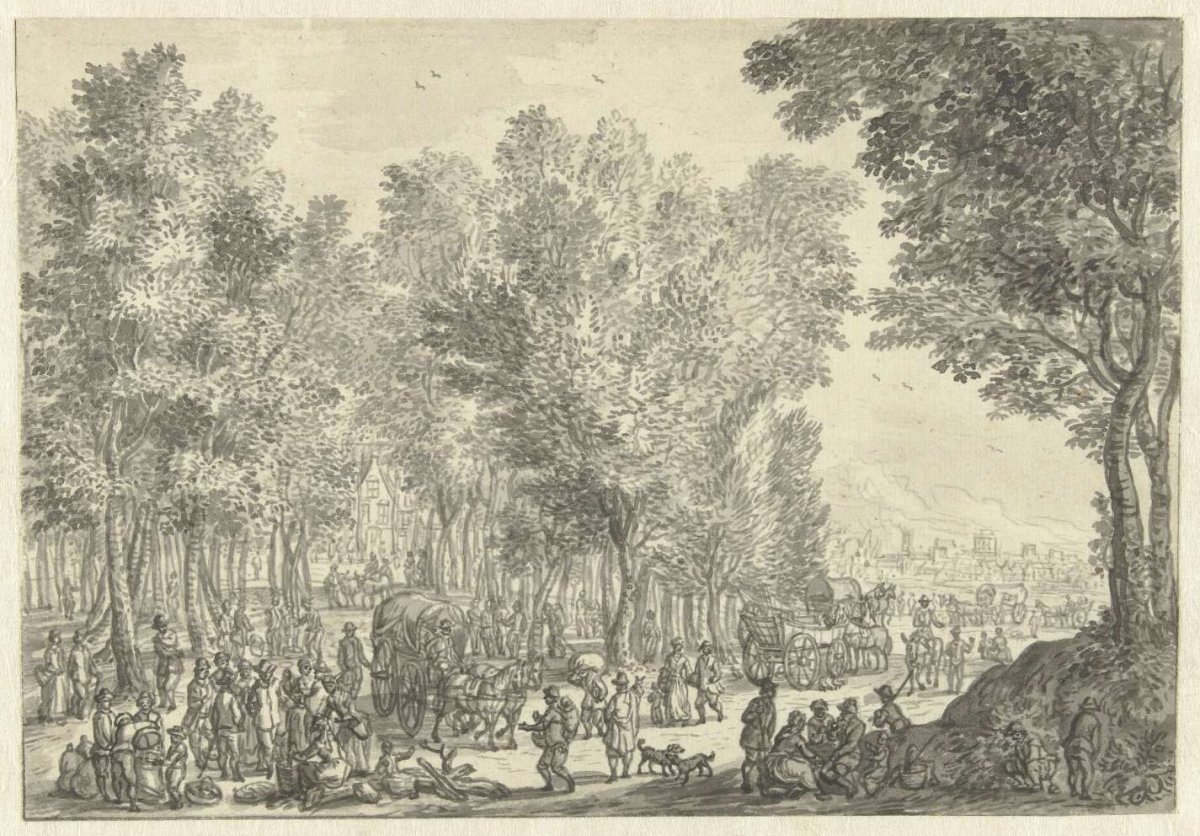 Jaarmarkt onder bomen, Hendrik Soukens, 1700
