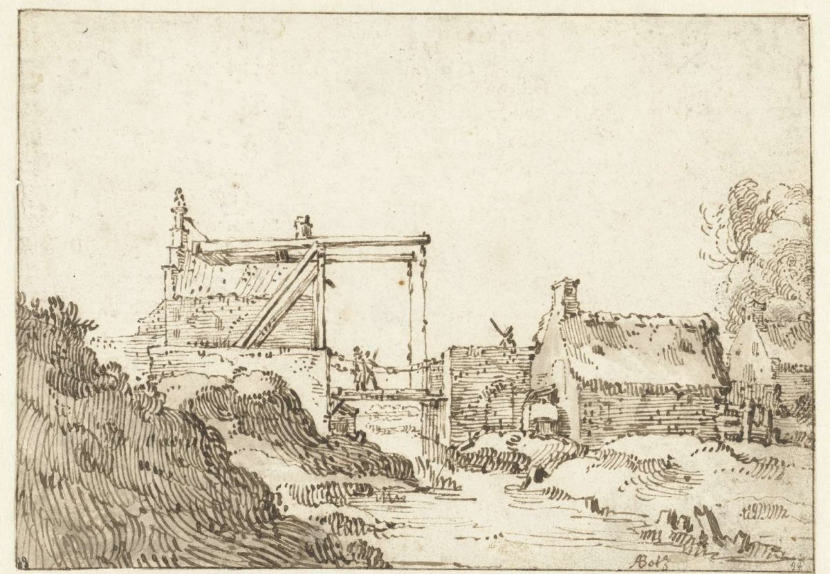 Drawbridge at a city wall, Andries Both, 1621 - 1642