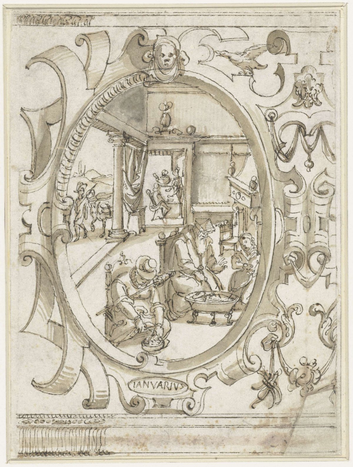 Medaillon met interieurscène, anonymous, 1500 - 1600