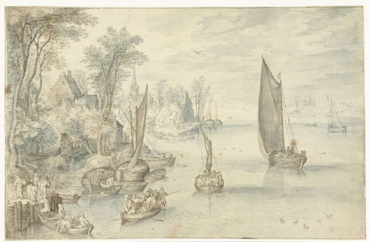 City on a wide river, anonymous, 1680 - 1720
