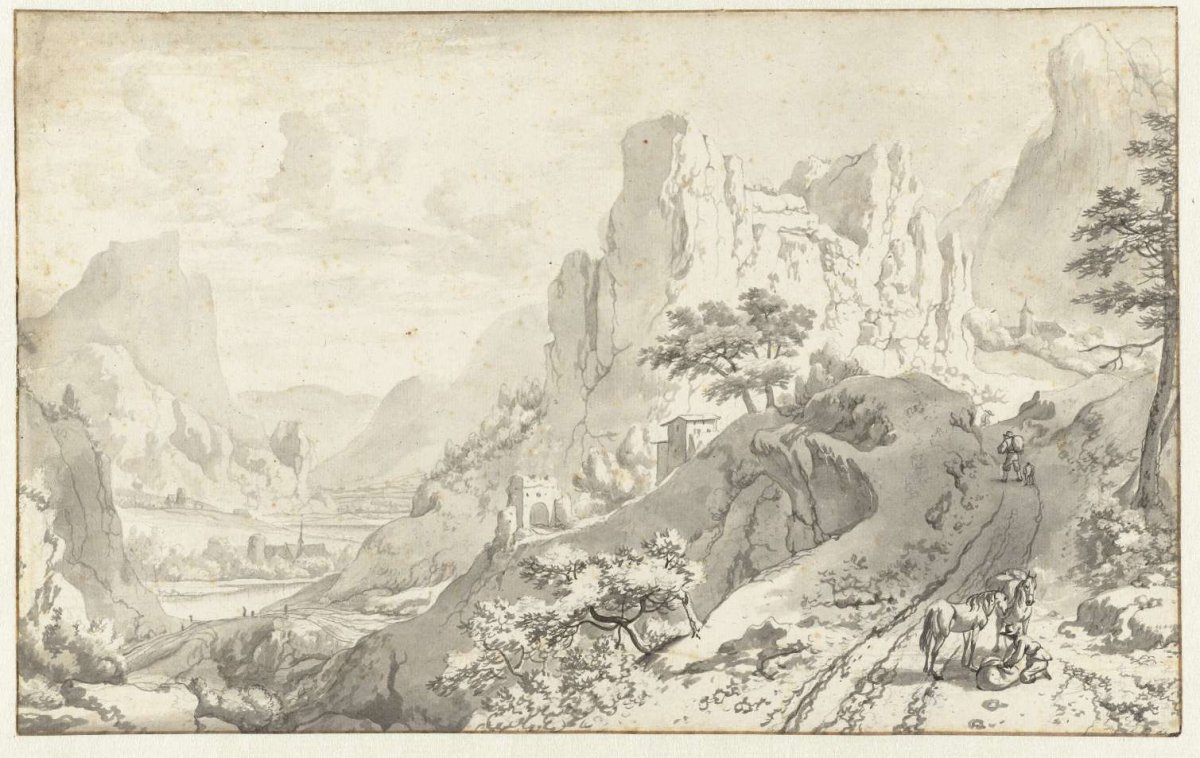 Mountain Landscape with Travellers on a Road, Jan van Aken, c. 1652