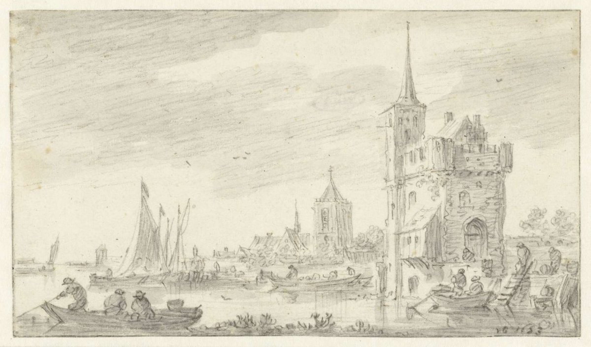 City gate at the city wall, Jan van Goyen, 1653