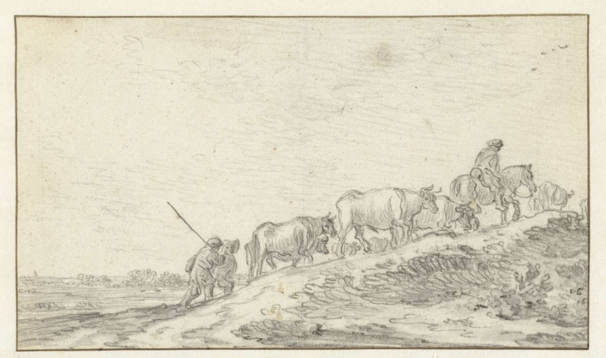 Cattle drivers and cattle on a slope, Jan van Goyen, 1630 - 1633