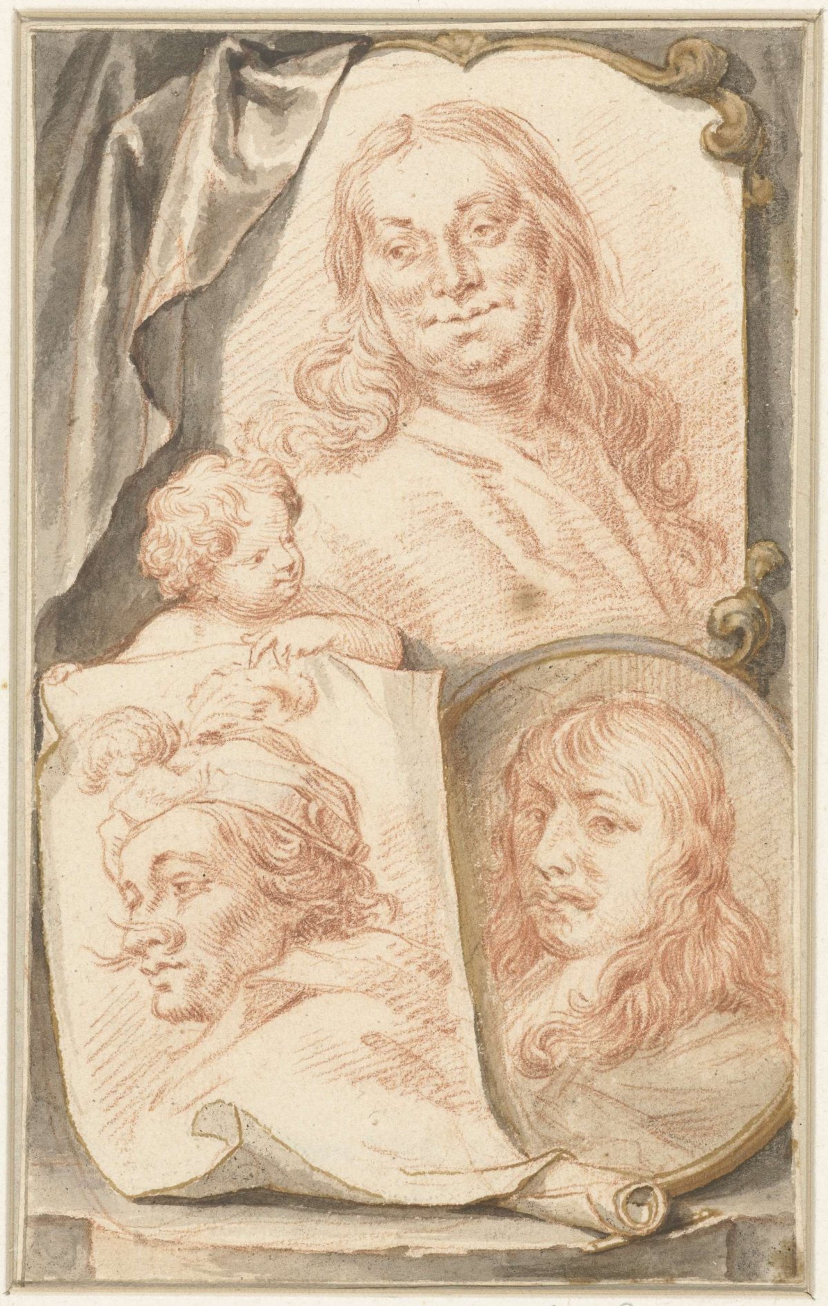 Composition of portraits by different artists, Jacob Houbraken, 1708 - 1780
