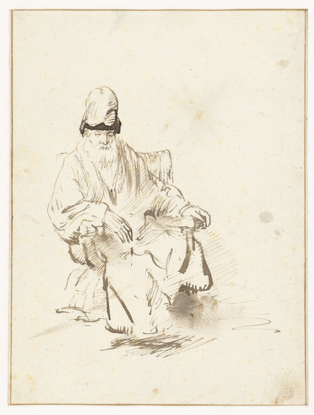 Seated Old Man with Tall Cap, Rembrandt van Rijn, c. 1645 - c. 1655