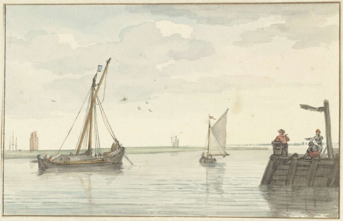 The stone fire beacon and harbor head of Durgerdam, Aert Schouman, 1756