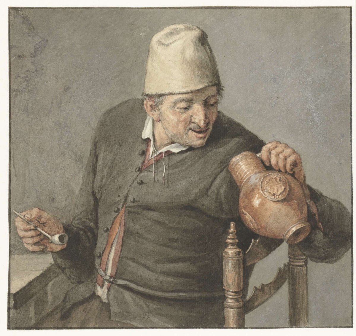 Smoker, looking into a jar, anonymous, 1670 - 1750