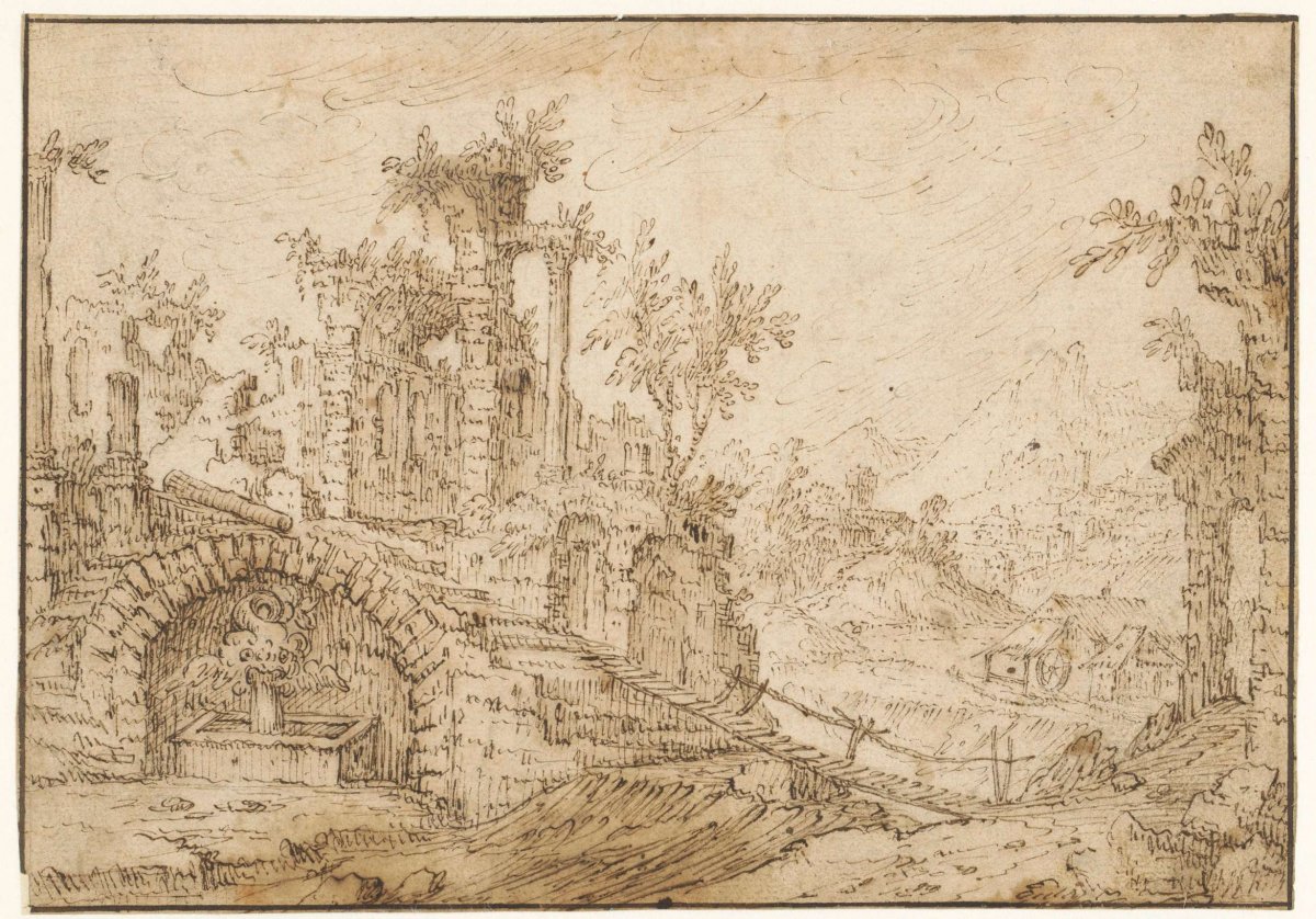 Landscape with ancient ruins, Tobias Verhaecht, c. 1585 - c. 1595