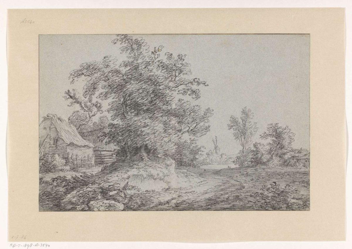 Landscape with trees, houses and a windmill, Jacob Esselens, 1636 - 1687