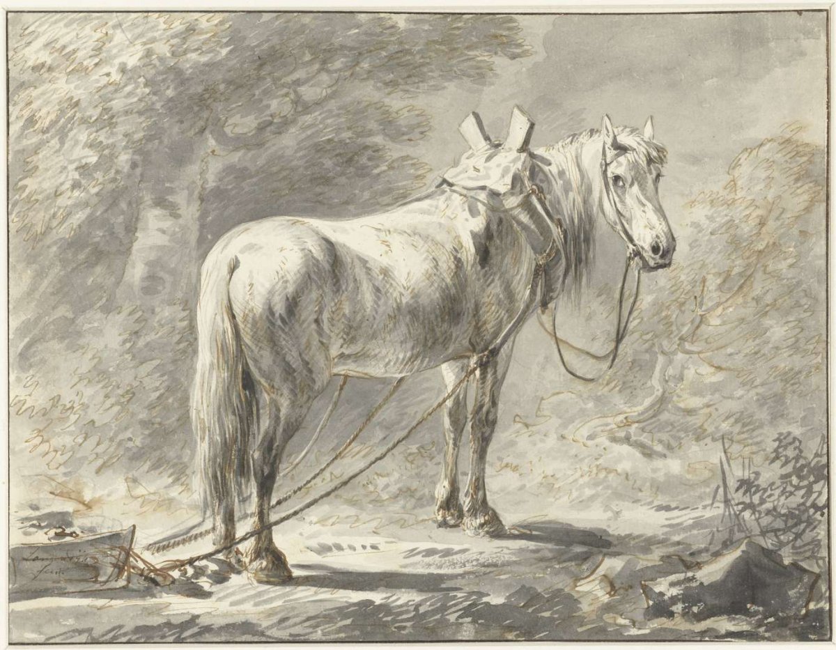 Horse in front of a sled, to the right, Dirk Langendijk, 1758 - 1805