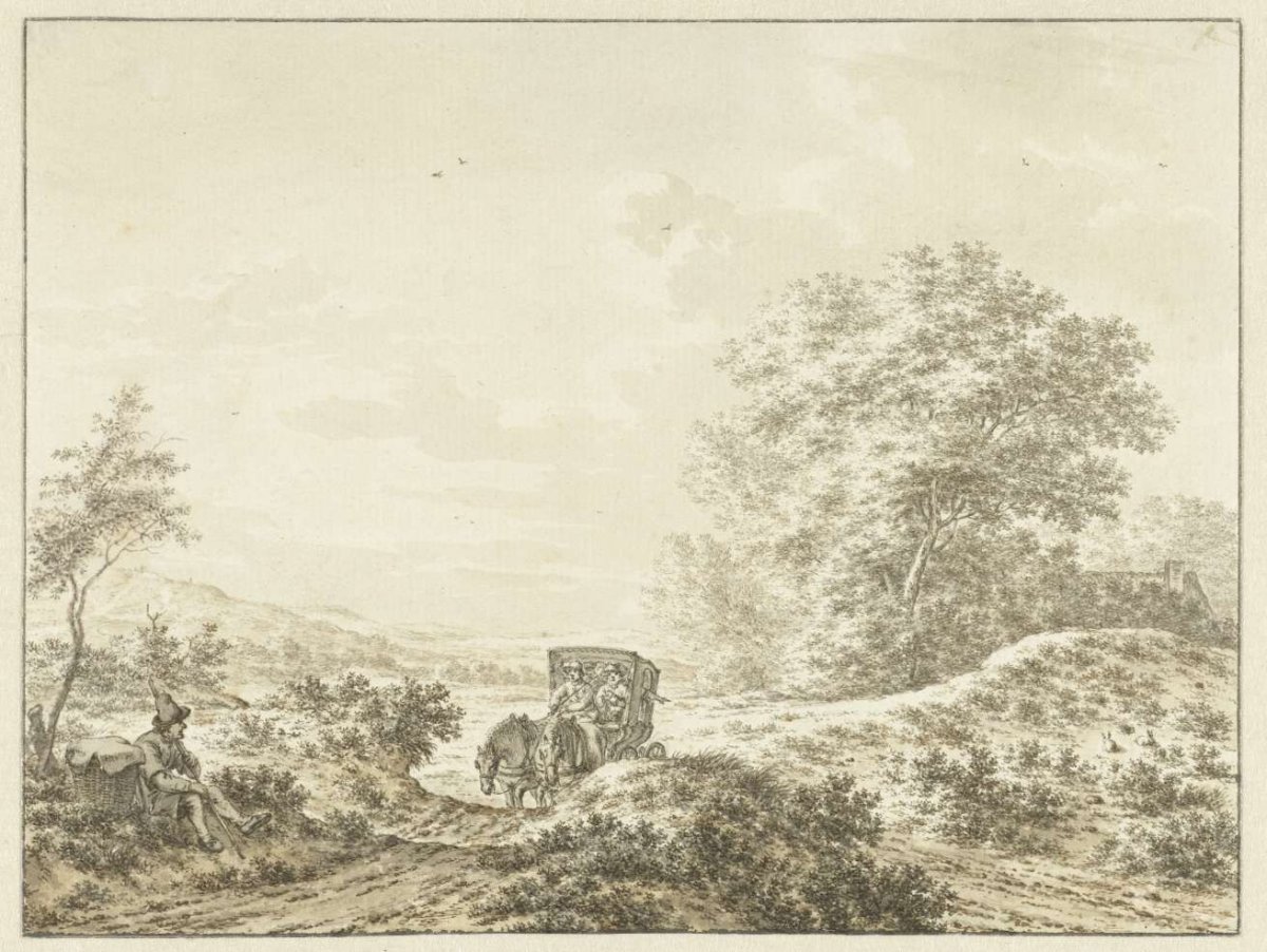 Hilly landscape with travel trailer, Jacob Cats (1741-1799), 1775