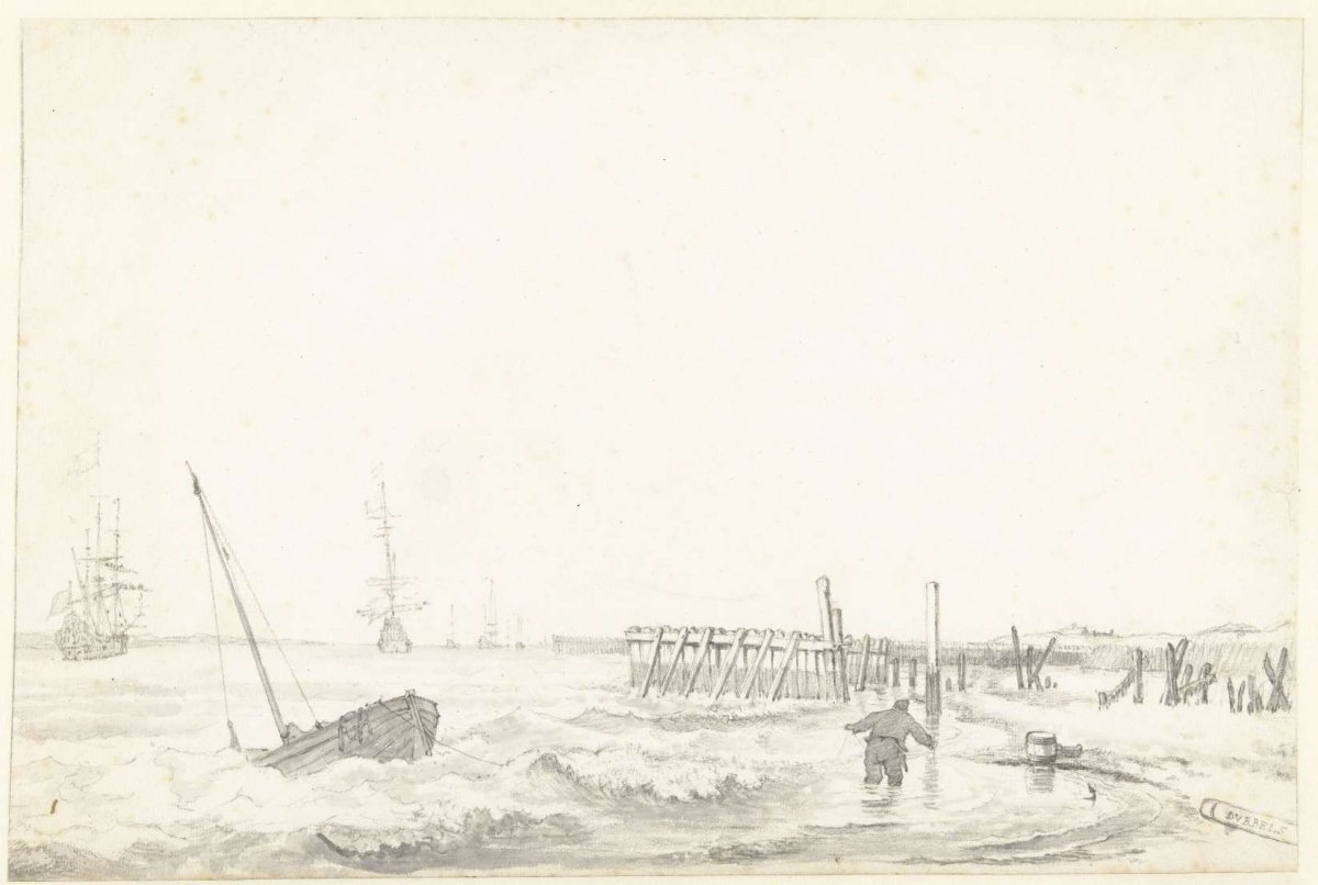 Coastal view with palisades, Hendrick Jacobsz. Dubbels, 1630 - 1676