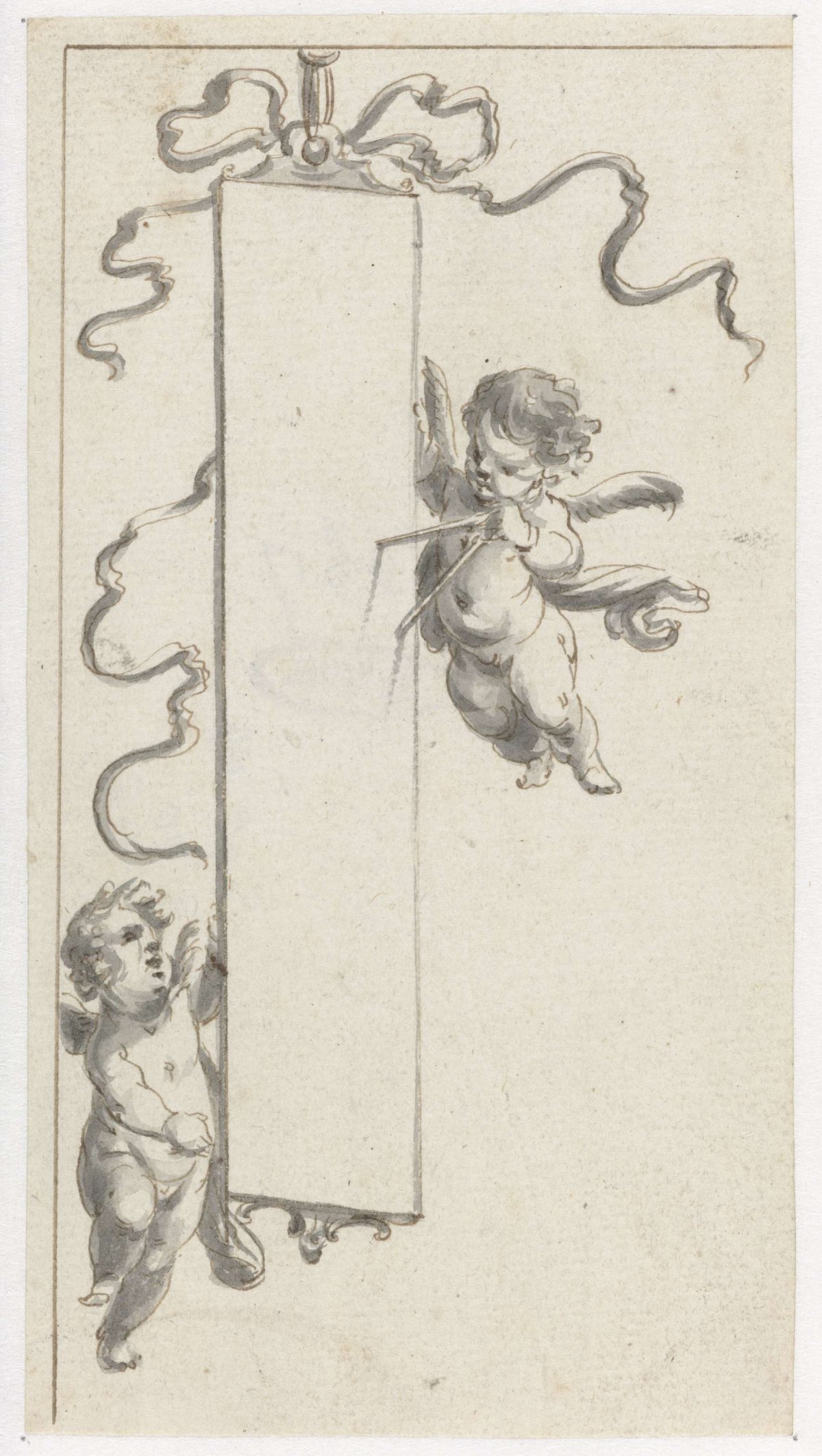 Oblong cartouche with two putti, Pieter Jansz, 1649 - 1654