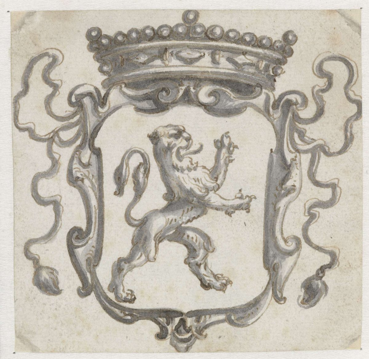 Crowned coat of arms with a climbing lion, Pieter Jansz, 1630 - 1672
