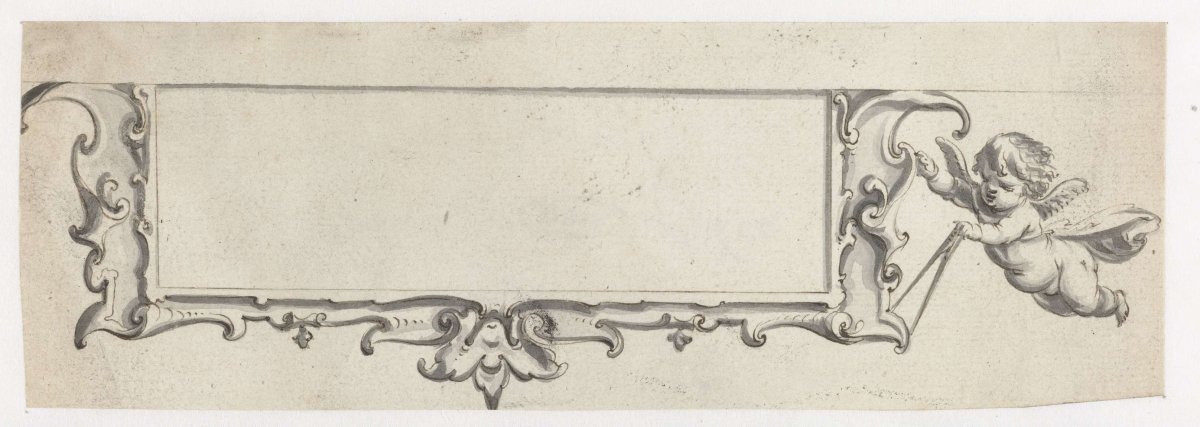 Cartouche with a flying putto, Pieter Jansz, 1630 - 1672