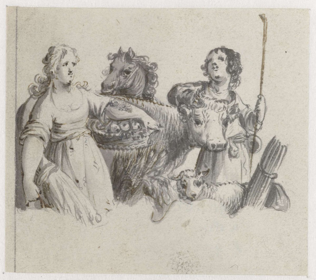Two women with animals, Pieter Jansz, 1640 - 1645