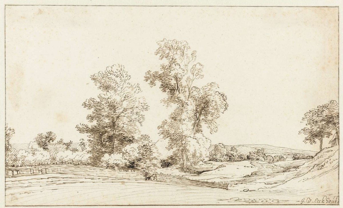 Undulating Landscape with Two Tall Trees, Gerbrand van den Eeckhout, 1662 - 1668