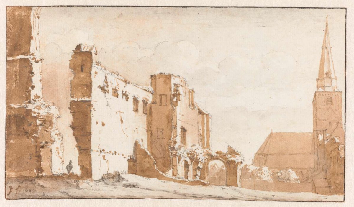 Ruin of the abbey and church at Rijnsburg, Jan de Bisschop, 1649