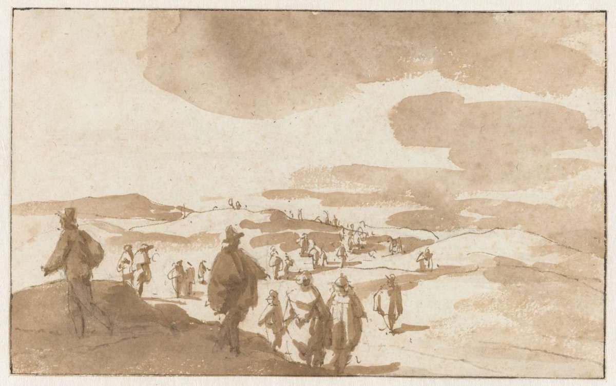 Two Sketches of Figures on the Dunes near Scheveningen, Jan de Bisschop, 1660