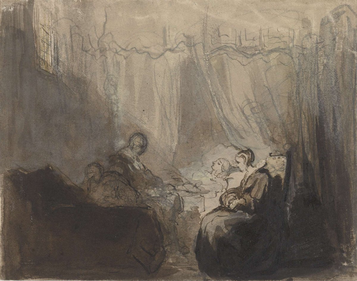 A sickbed, Christoffel Bisschop, 1838 - 1898