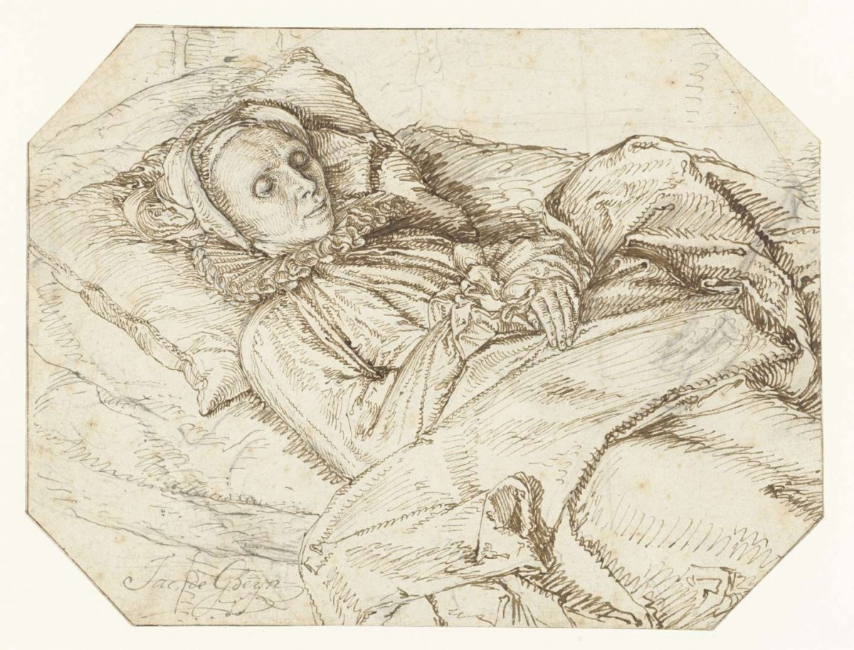 Woman on her deathbed, Jacques de Gheyn (II), 1596 - 1601
