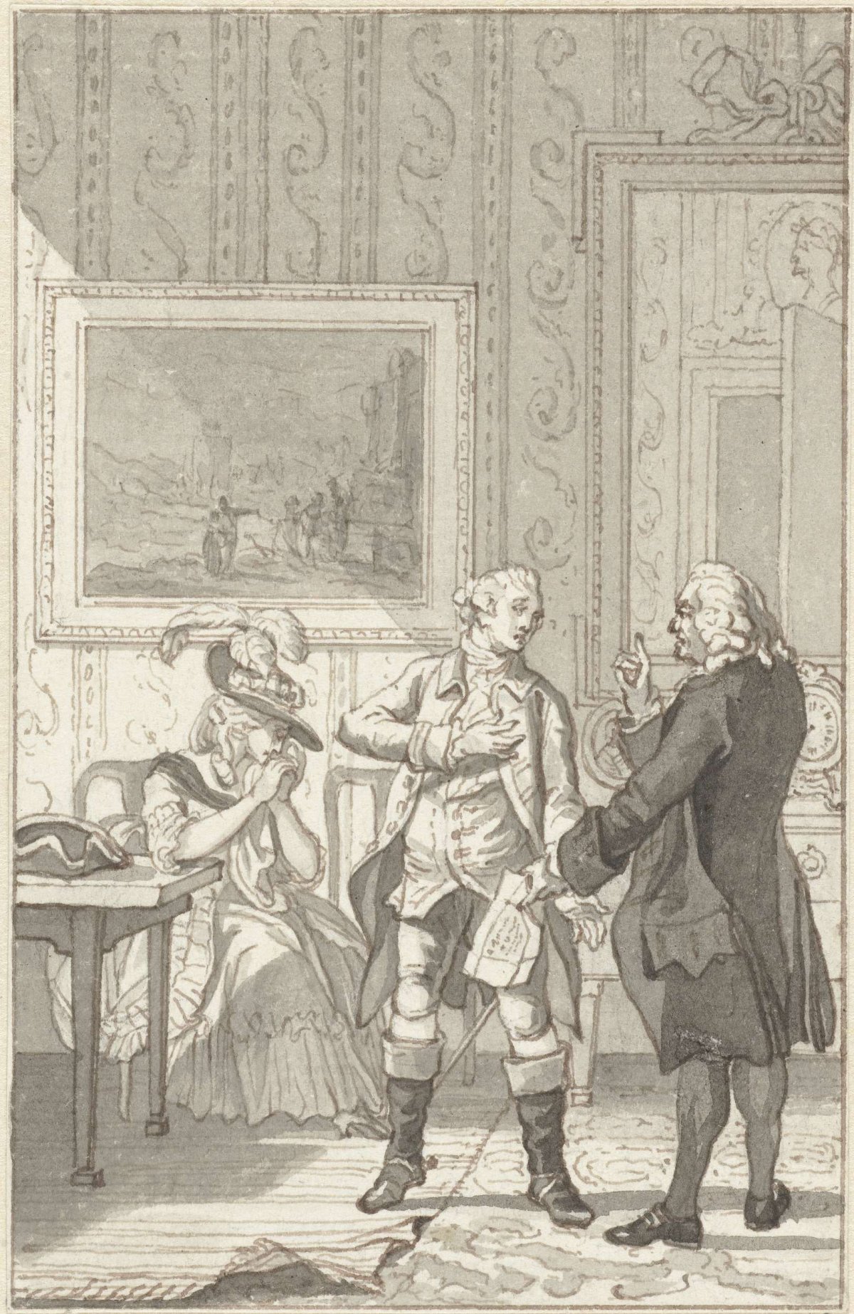 Illustration for Jester's play The Tweegevegt, Reinier Vinkeles (I), 1784