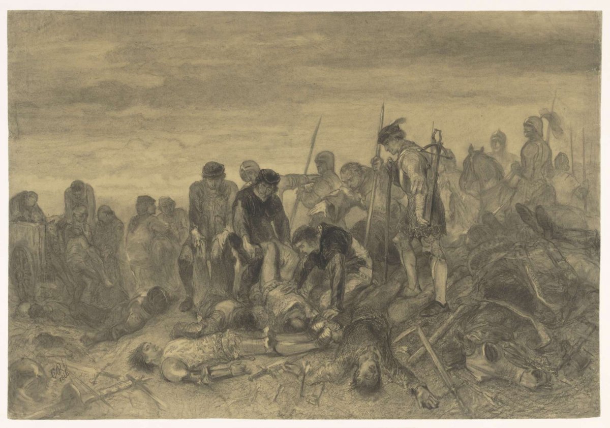 The corpse of Richard III, King of England, found on the battlefield of Bosworth, 1485, Charles Rochussen, 1866