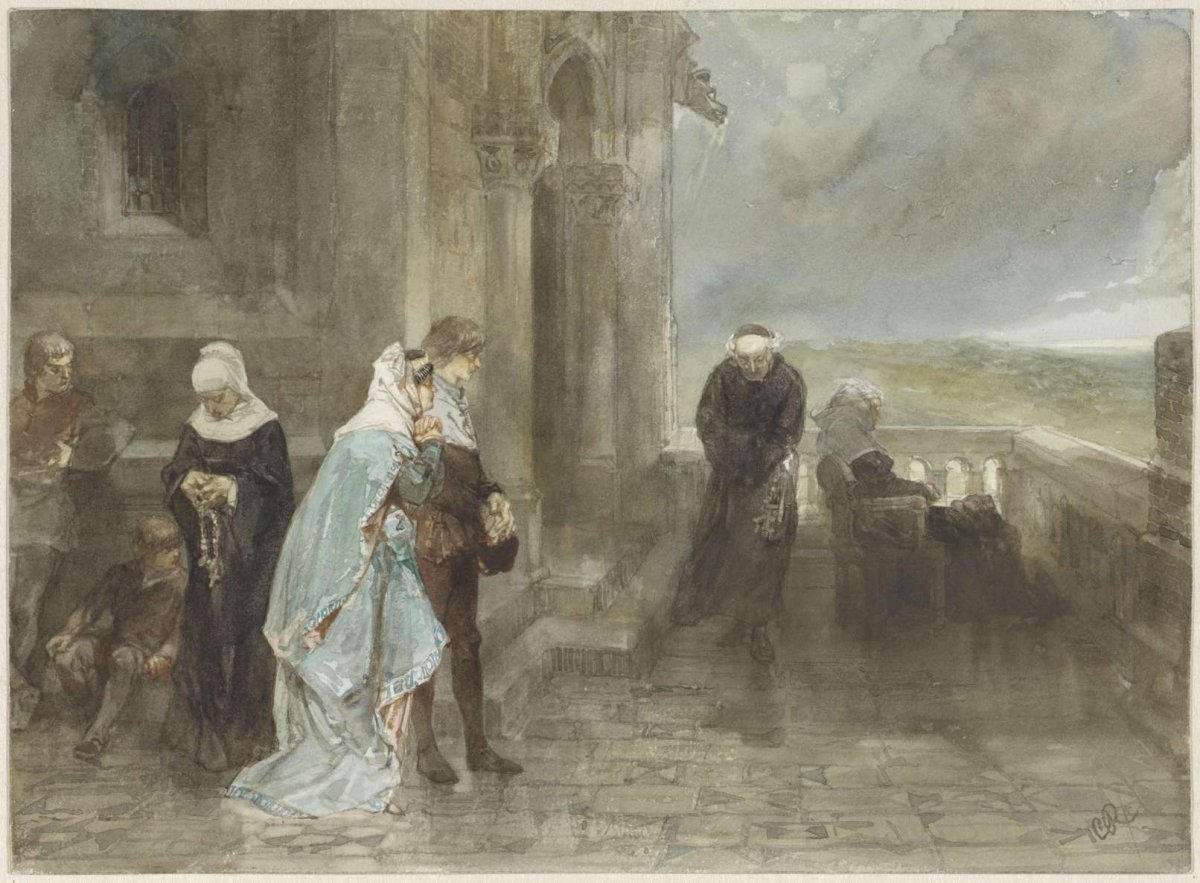 On the lookout, scene from the 12th century, Charles Rochussen, 1880